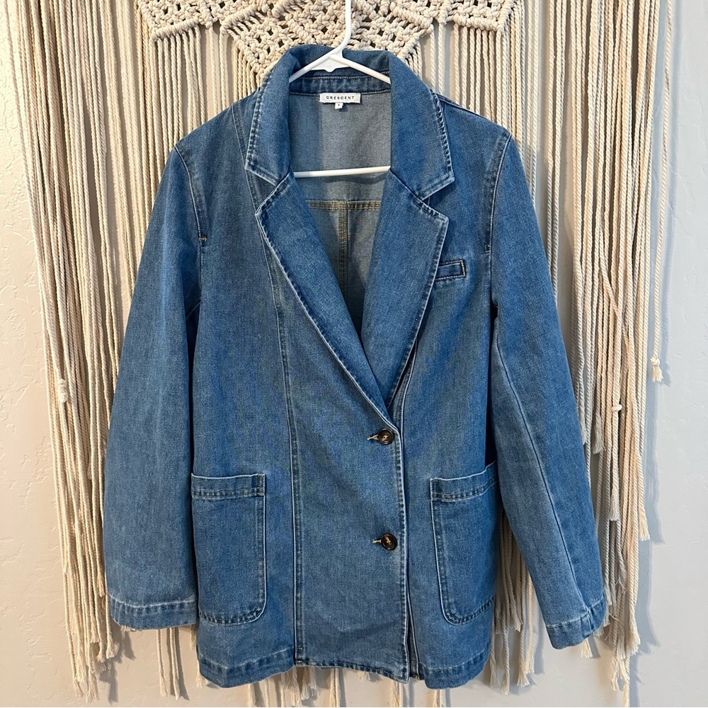 Crescent Women's Brandi Double Breasted Denim Blazer Jacket